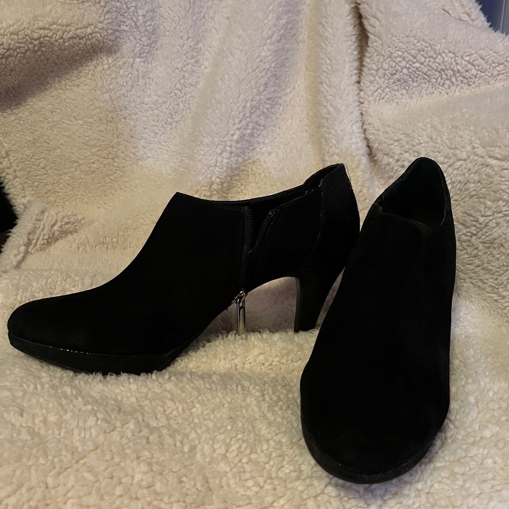 Black suede low cut booties